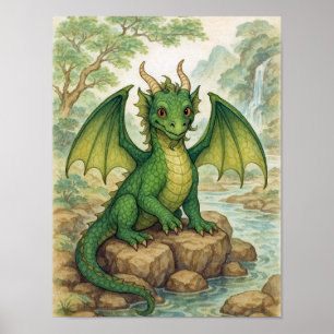 Poster Beau dragon vert
