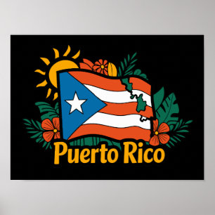 Poster Beau Drapeau Floral Porto Rico