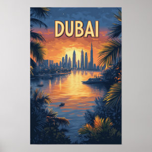 Poster Beau Dubaï Vintage Illustration Voyage