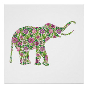 Poster Beau éléphant floral