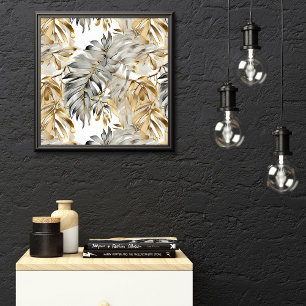 Poster Beau Feuilles Silver Gold Palm