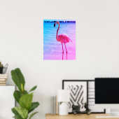 Poster Beau Flamant rose dans l'eau sur une plage (Bureau à domicile)