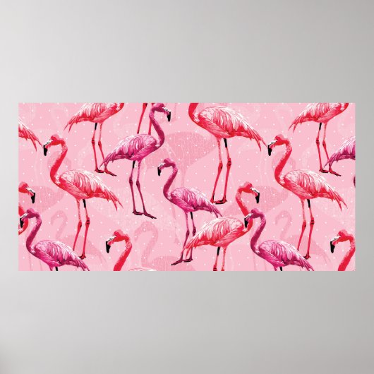 Poster Beau Flamant rose Oiseau rose Motif sans couture i (Devant)