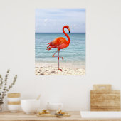 Poster Beau Flamant Rose Oiseau sur la Plage (Cuisine)