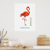 Poster Beau Flamant rose rose Oiseau & Reed Plante sur Bl (Cuisine)