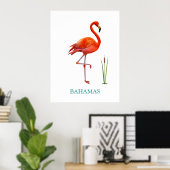 Poster Beau Flamant rose rose Oiseau & Reed Plante sur Bl (Bureau à domicile)