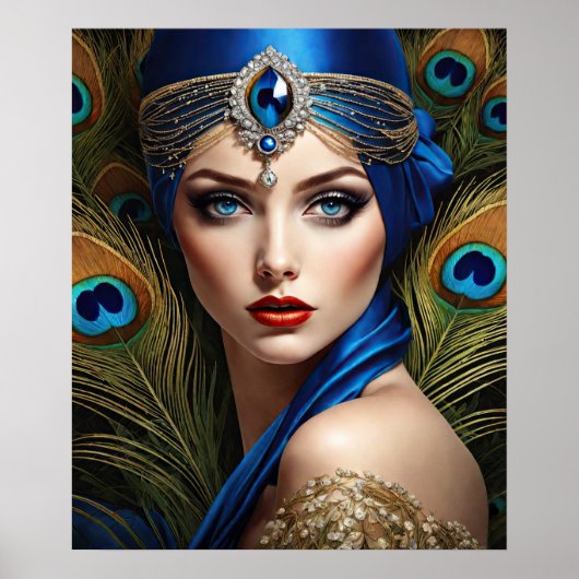 Poster Beau Flapper Avec Peacock Turban (Devant)
