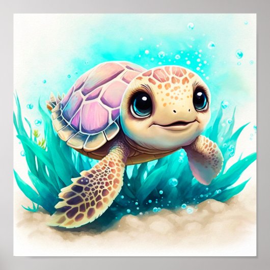 Poster Beau Garçon Océan Mer Tortue Mignonne Cadeaux Colo (Devant)