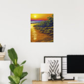Poster Beau Gold Sunset Ocean Beach Plantes (Bureau à domicile)