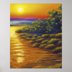 Poster Beau Gold Sunset Ocean Beach Plantes