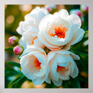 Poster Beau gros plan de pivoines blanches en fleurs