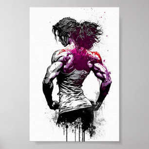 Poster Beau Gym Girl Flexing Muscles