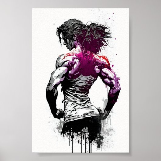 Poster Beau Gym Girl Flexing Muscles (Devant)