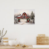 Poster Beau hiver neigeux Rustic Red Grange Noël (Cuisine)