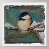 Poster Beau hiver noir calciné papier de chickadee (Devant)