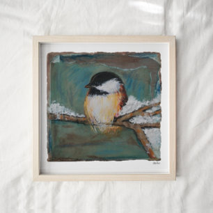Poster Beau hiver noir calciné papier de chickadee