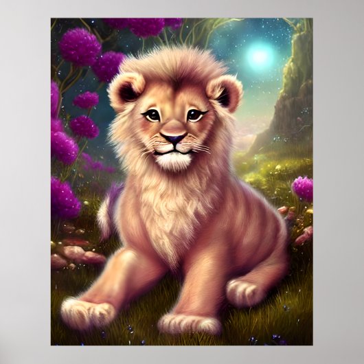 Poster Beau Imaginaire Cute Kawaii Lion Cub (Devant)