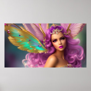 Poster Beau Imaginaire magique papillon violet rose
