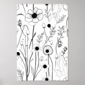 Poster Beau jardin fleuri minimaliste à encre noire (Devant)