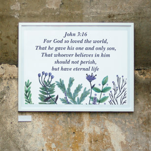Poster Beau Jean 3:16 Inspirationnel Christian Floral
