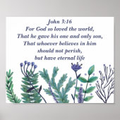 Poster Beau Jean 3:16 Inspirationnel Christian Floral (Devant)