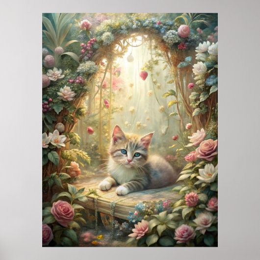 Poster Beau Kitten en Jardin Rose (Shabby Chic) (Devant)
