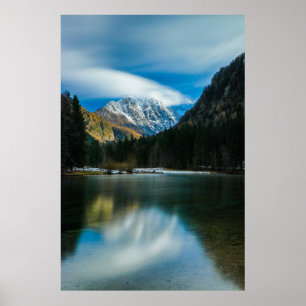 Poster Beau lac avec montagnes à Zgornje Jezersko