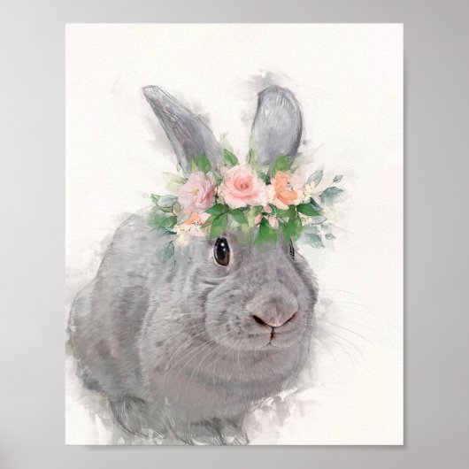 Poster Beau lapin avec couronne de fleurs (Devant)