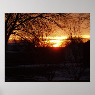 Poster Beau lever de soleil orange jaune au Missouri