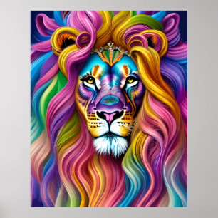 Poster Beau Lion avec Main Colorée