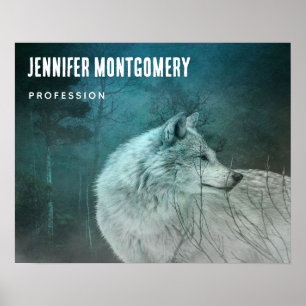 Poster Beau loup gris dans une entreprise forestière fonc