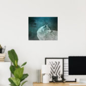Poster Beau loup gris dans une forêt foncée (Bureau à domicile)