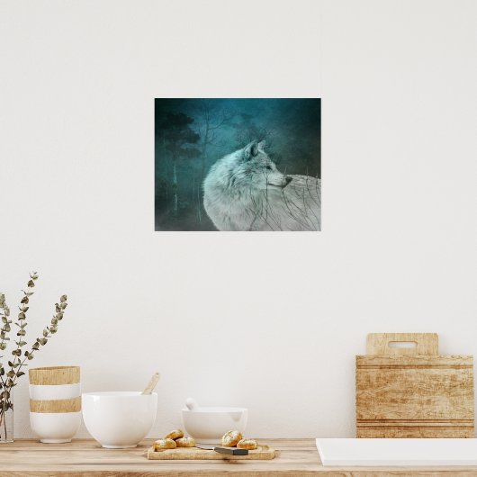Poster Beau loup gris dans une forêt foncée (Cuisine)