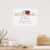 Poster Beau Mariage bleu et bordeaux de la Marine d'or (Cuisine)