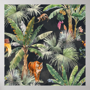 Poster Beau motif transparent avec aquarelle tropica