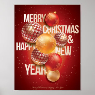 Poster Beau Noël rouge et voeux du Nouvel An