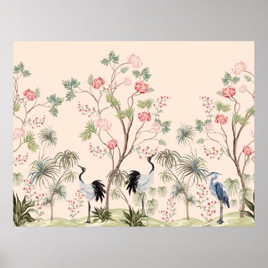 Poster Beau papier peint exotique chinoiserie. Main dessi (Devant)