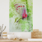 Poster beau papillon blanc sur une peinture à la tige (Cuisine)