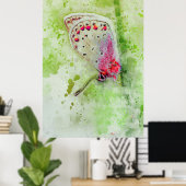 Poster beau papillon blanc sur une peinture à la tige (Bureau à domicile)