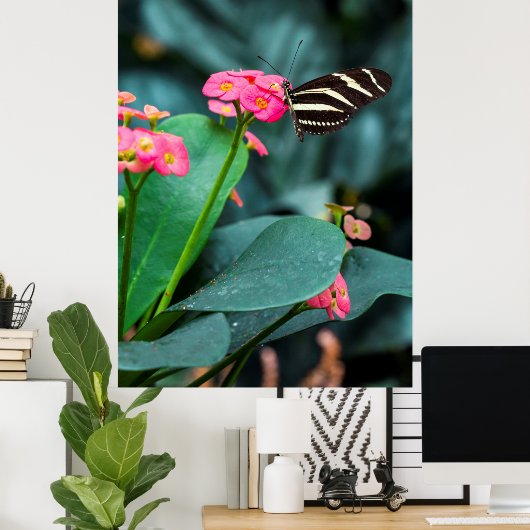 Poster Beau papillon sur une fleur rose (Bureau à domicile)