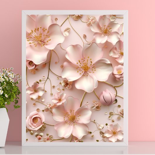 Poster Beau Pastel Rose Doux Floral