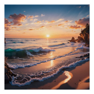 Poster Beau paysage de coucher de soleil sur la plage