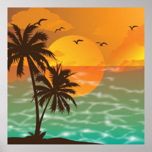 Poster Beau paysage de coucher du soleil tropical