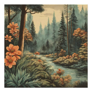 Poster Beau paysage de la rivière Forêt