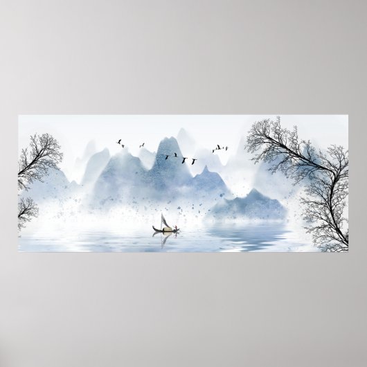 Poster Beau paysage d'encre de Chine nature (Devant)