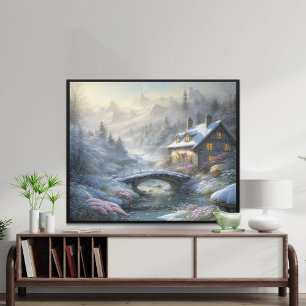 Poster Beau paysage moderne d'hiver de neige