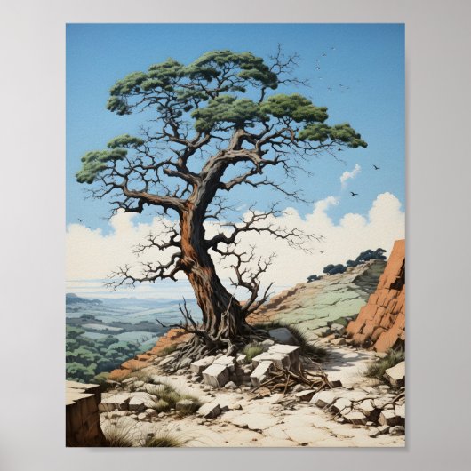 Poster Beau Paysage naturel Arbre unique (Devant)