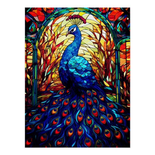 Poster Beau Peacock Vitrail Art de la faune (Devant)