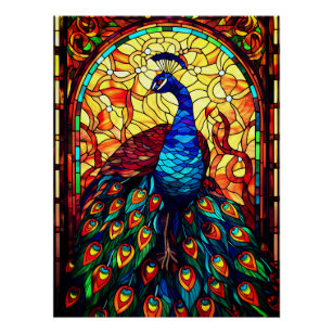 Poster Beau Peacock Vitrail Art de la faune