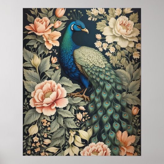 Poster Beau Peacock William Morris Inspiré Floral (Devant)
